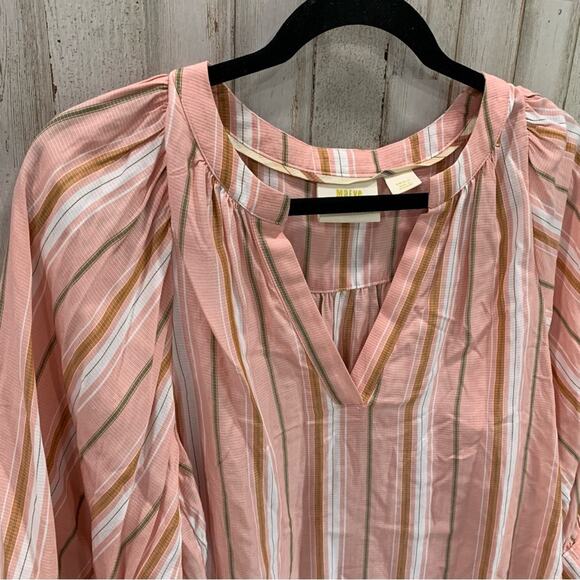 Anthropologie Maeve Byron Pink Striped Blouse VNeck - Picture 3 of 8